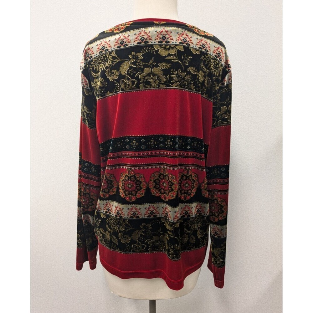 White Stag Black/Red Crushed Velvet Christmas Floral Print Long Sleeve Top sz L - Picture 8 of 11